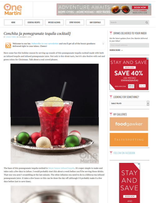 One Martini website with a cocktail image and promotional text.
