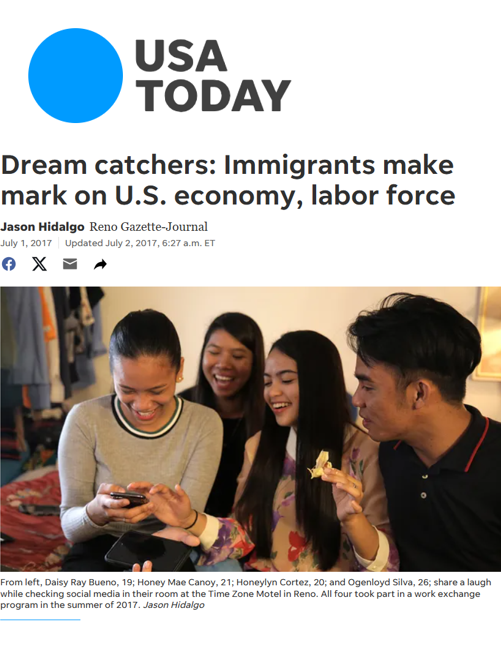 USA Today article about immigrants' impact on U.S. economy and labor force, featuring a group of young people.