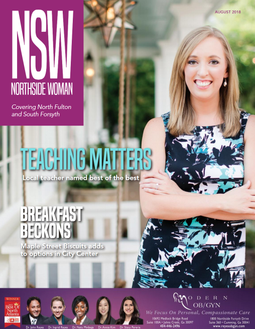 Magazine cover featuring a woman with text about 'Teaching Matters' and 'Breakfast Beckons'.