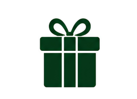 Green gift box icon with a bow on a white background