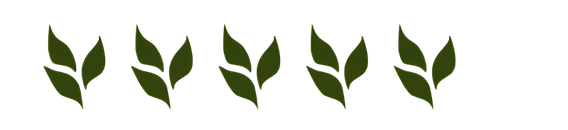 Five green leaf icons in a row on a white background