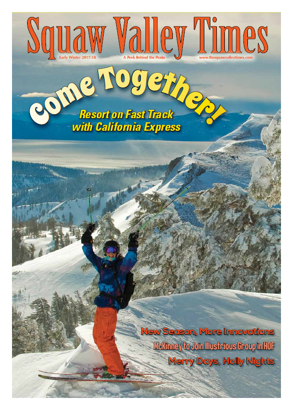 Squaw Valley Times magazine cover with a skier on a snowy mountain