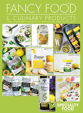Cover of 'Fancy Food & Culinary Products' magazine with various food products and packaging.