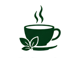 Icon of a green tea cup with leaves on a white background
