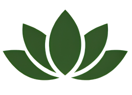 Green lotus flower logo on a white background