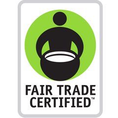 Fair Trade Certified logo with a green circle and black silhouette on a white background