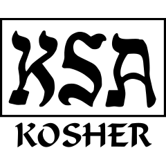 Kosher certification logo with 'KSA' and 'KOSHER' text on a white background