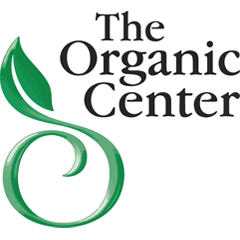 Logo of The Organic Center with green leaves and text on a white background
