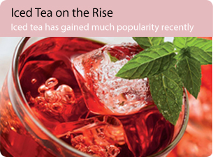 Glass of iced tea with mint; opens to article on iced tea's rising popularity.