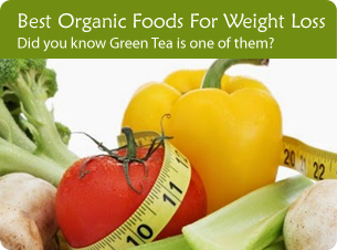 Vegetables with measuring tape; opens to article on best organic foods for weight loss.