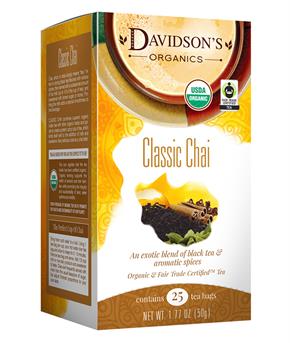 Davidson's Classic Chai packaging box, featuring brand and product name.